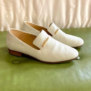 Classic white leather loafers w/ “crocodile”-like leather. Like new!
